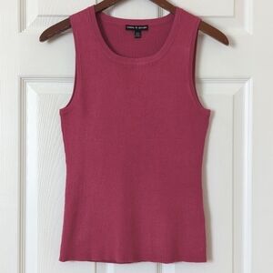Cable & Gauge Y2K Vintage Ribbed Knit Form Fitting Scoop Neck Tank Top Pink M